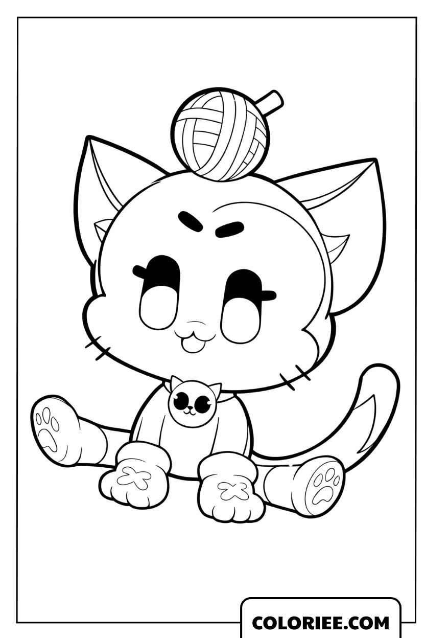 Coloriage de Kit adorable jouant avec une pelote de laine