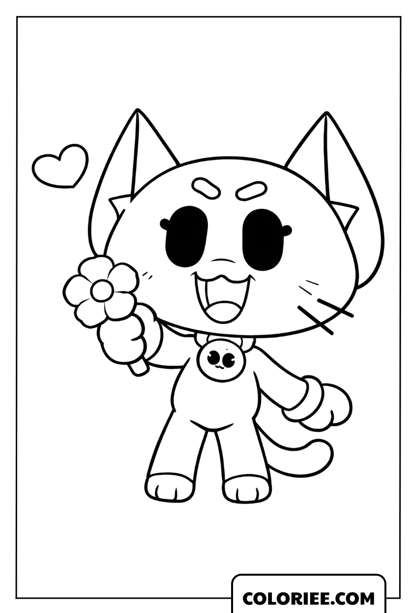 Coloriage de Kit adorable tenant une jolie fleur