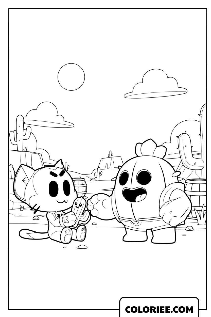 Coloriage de Kit et Spike se rencontrant sur les terres du désert