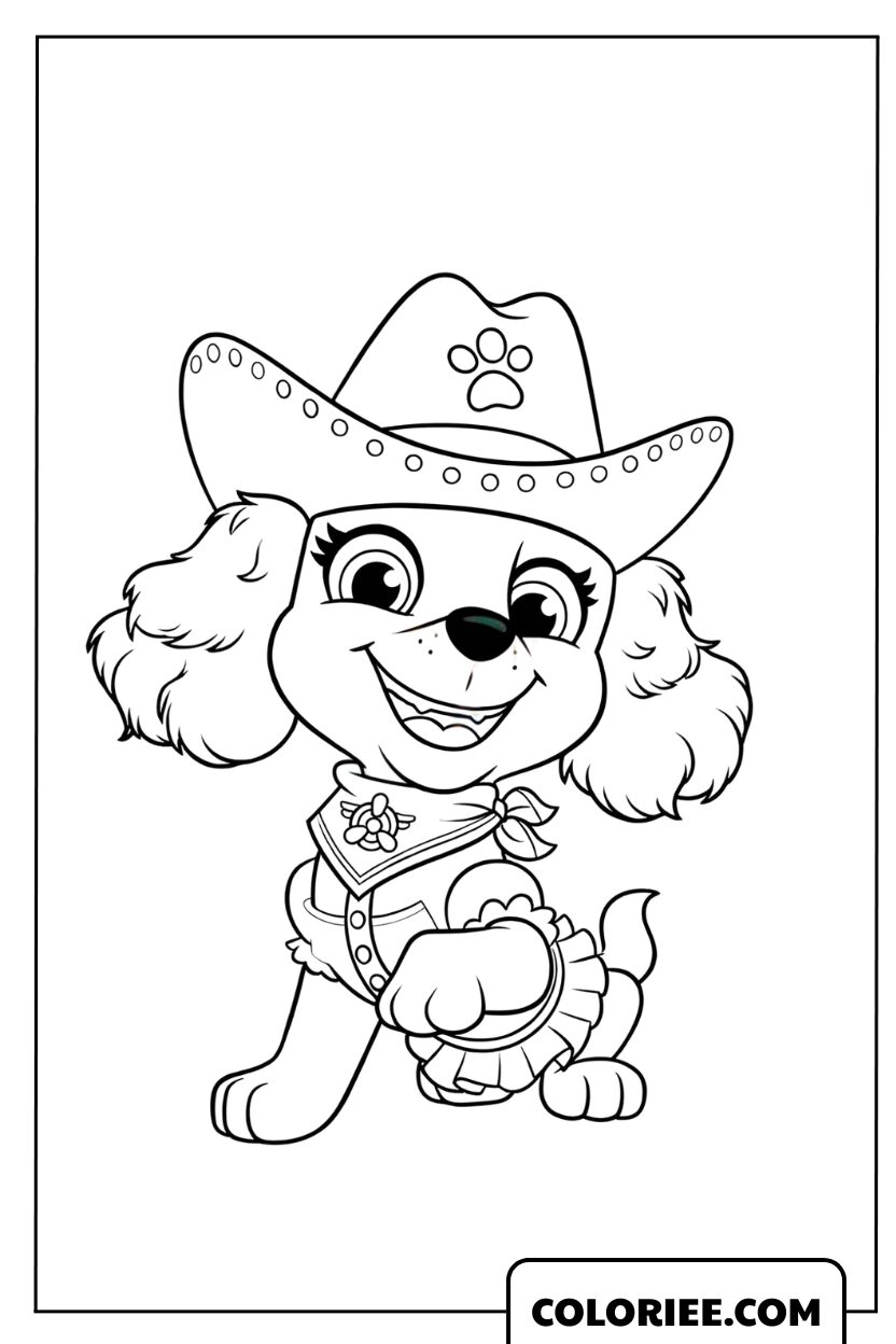 Coloriage de Stella stylée en tenue de cow-girl avec un large chapeau
