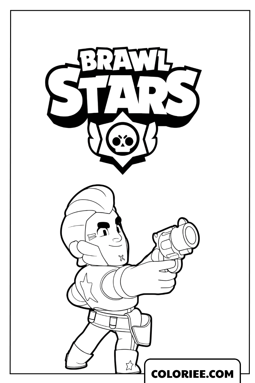 Coloriage de portrait de Colt avec le logo Brawl Stars au-dessus