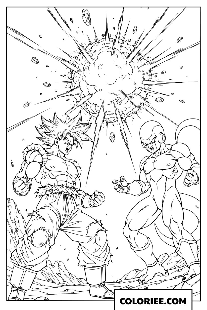 Coloriage du combat légendaire entre Sangoku et Freezer