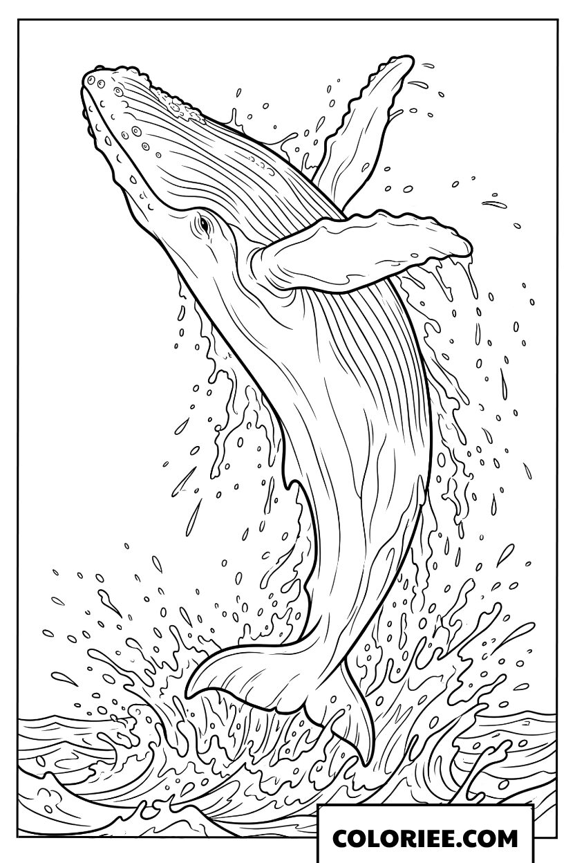 Coloriage dune baleine a bosse bondissant hors de locean