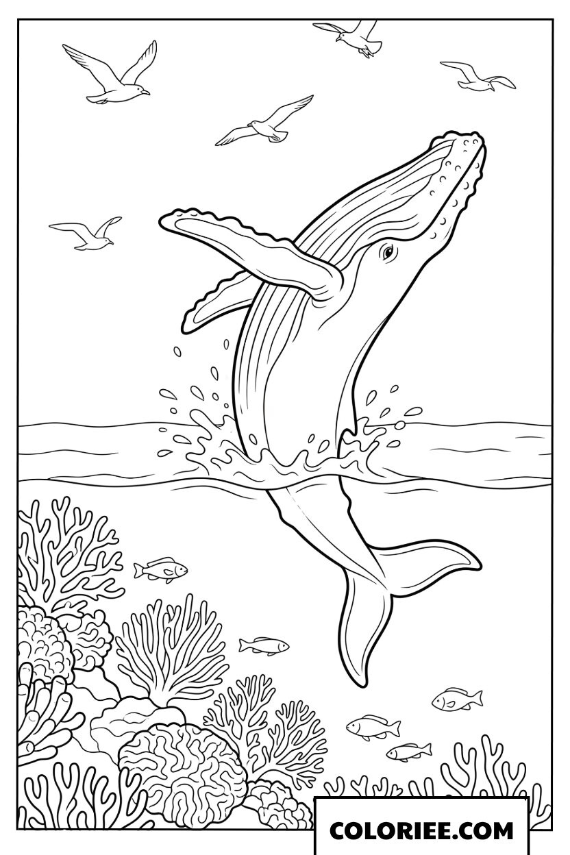 Coloriage dune baleine sautant hors de leau