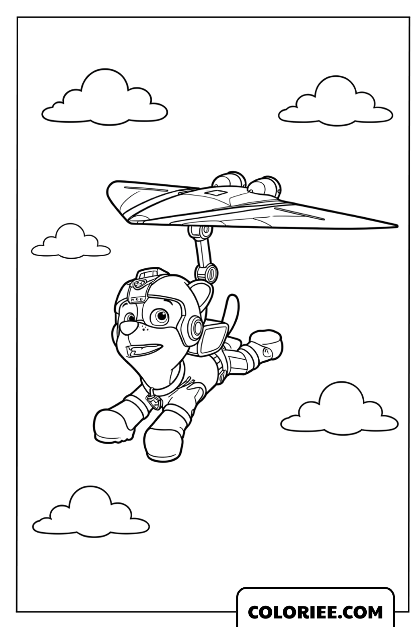 Dessin de Chase volant dans les airs avec son deltaplane