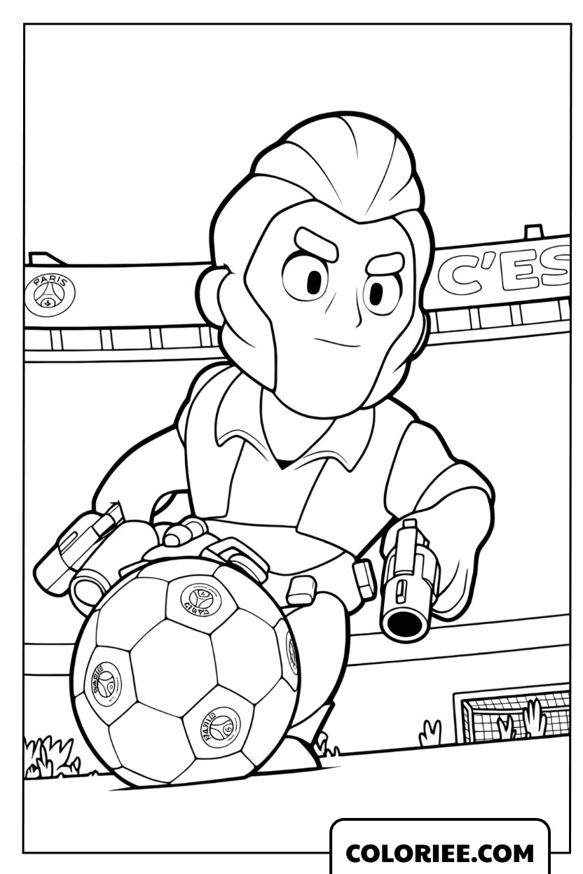 Dessin de Colt montrant ses compétences avec un ballon de football