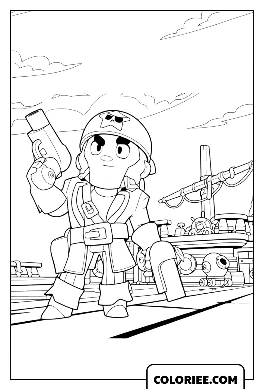 Dessin de Colt prêt au combat sur le port