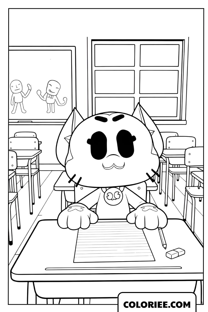 Dessin de Kit étudiant sérieusement dans la salle de classe