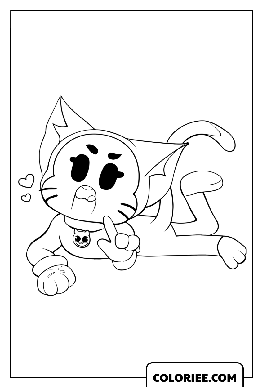 Dessin de Kit posant de manière malicieuse allongé
