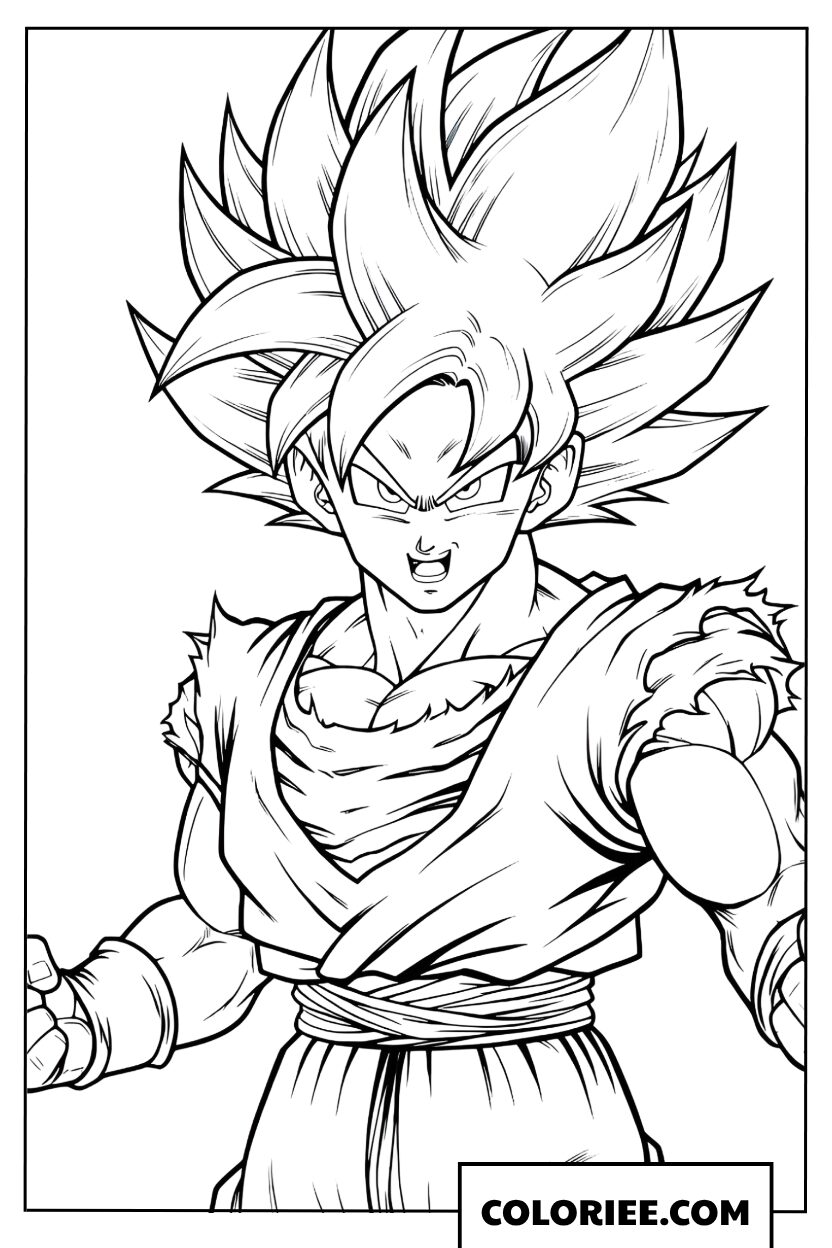 Dessin de Sangoku Super Saiyan puissant à colorier
