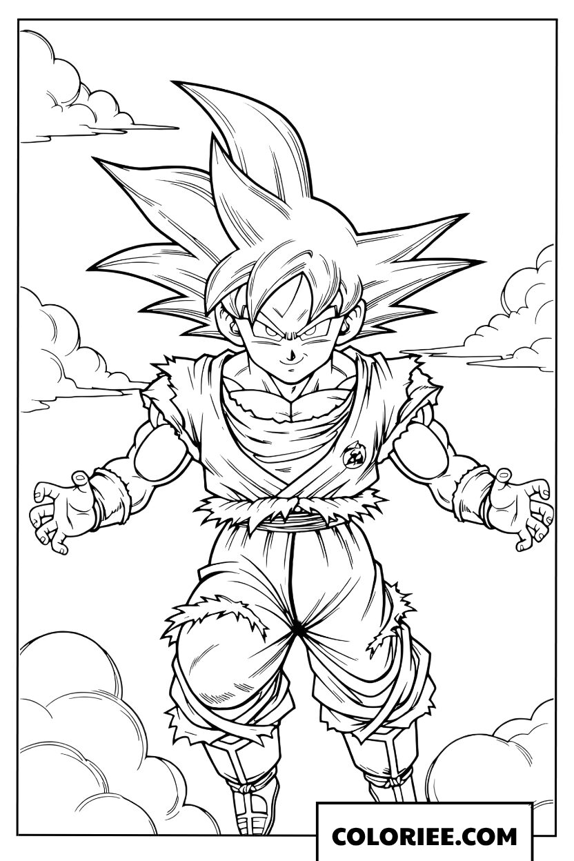 Dessin de Sangoku volant parmi les nuages à colorier