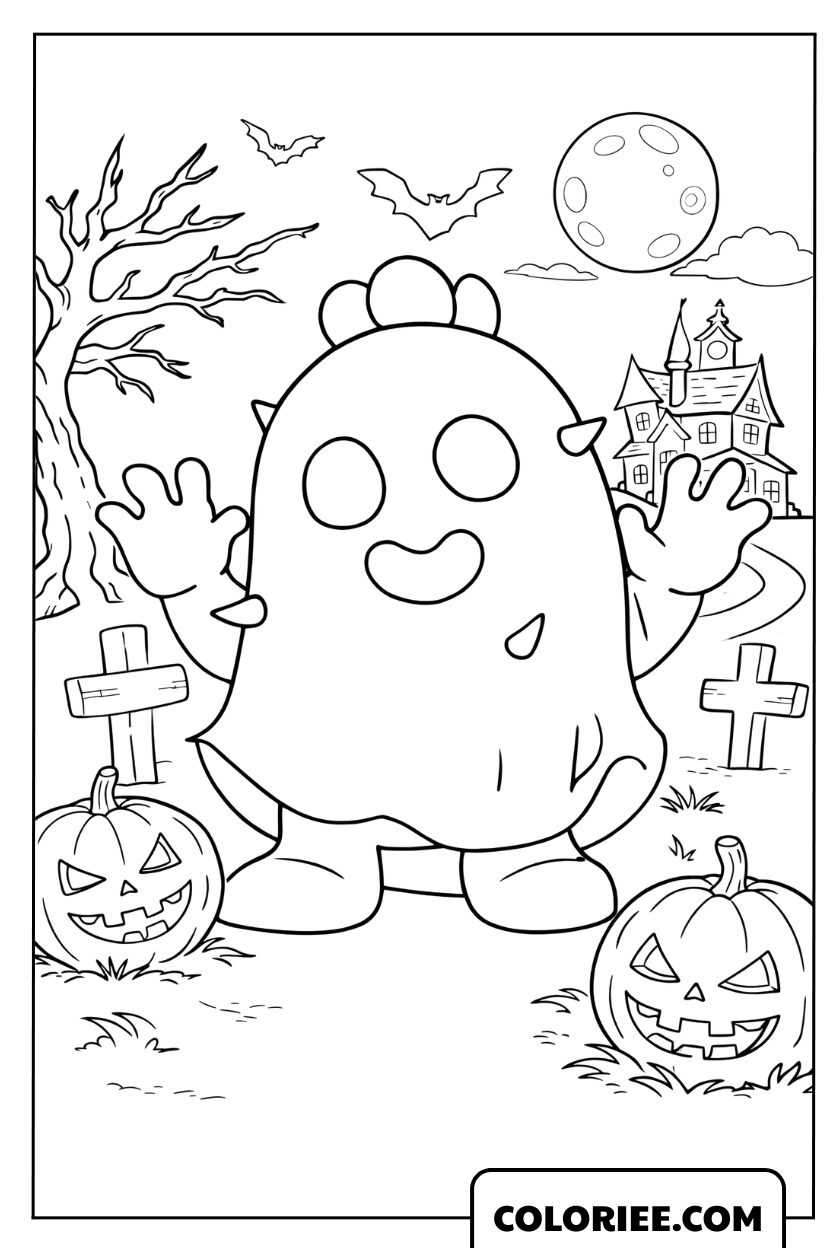 Dessin de Spike déguisé en fantôme malicieux pour Halloween