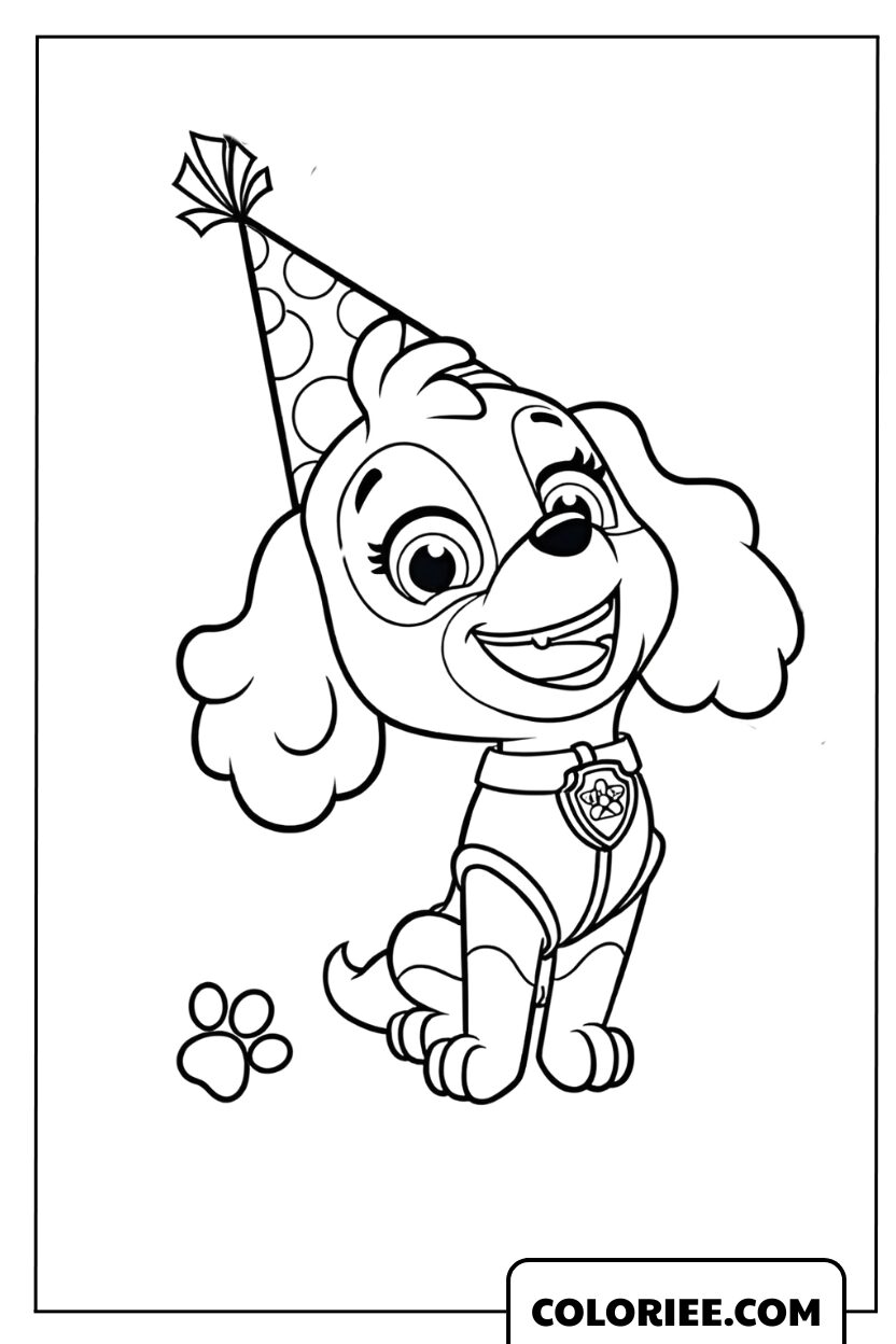 Dessin de l'adorable Stella avec un chapeau de fête d'anniversaire