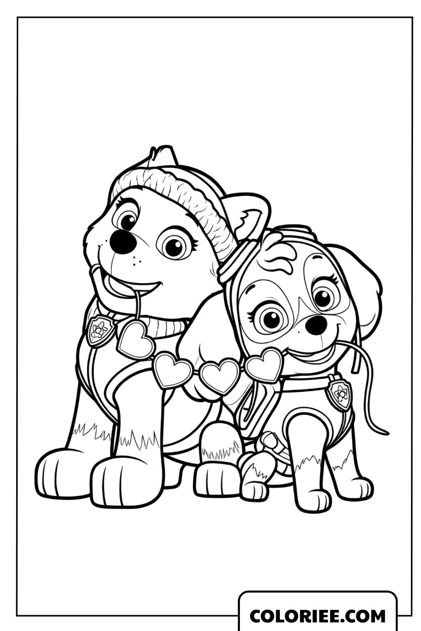 Dessin des meilleures amies Stella et Everest en tenue d'hiver