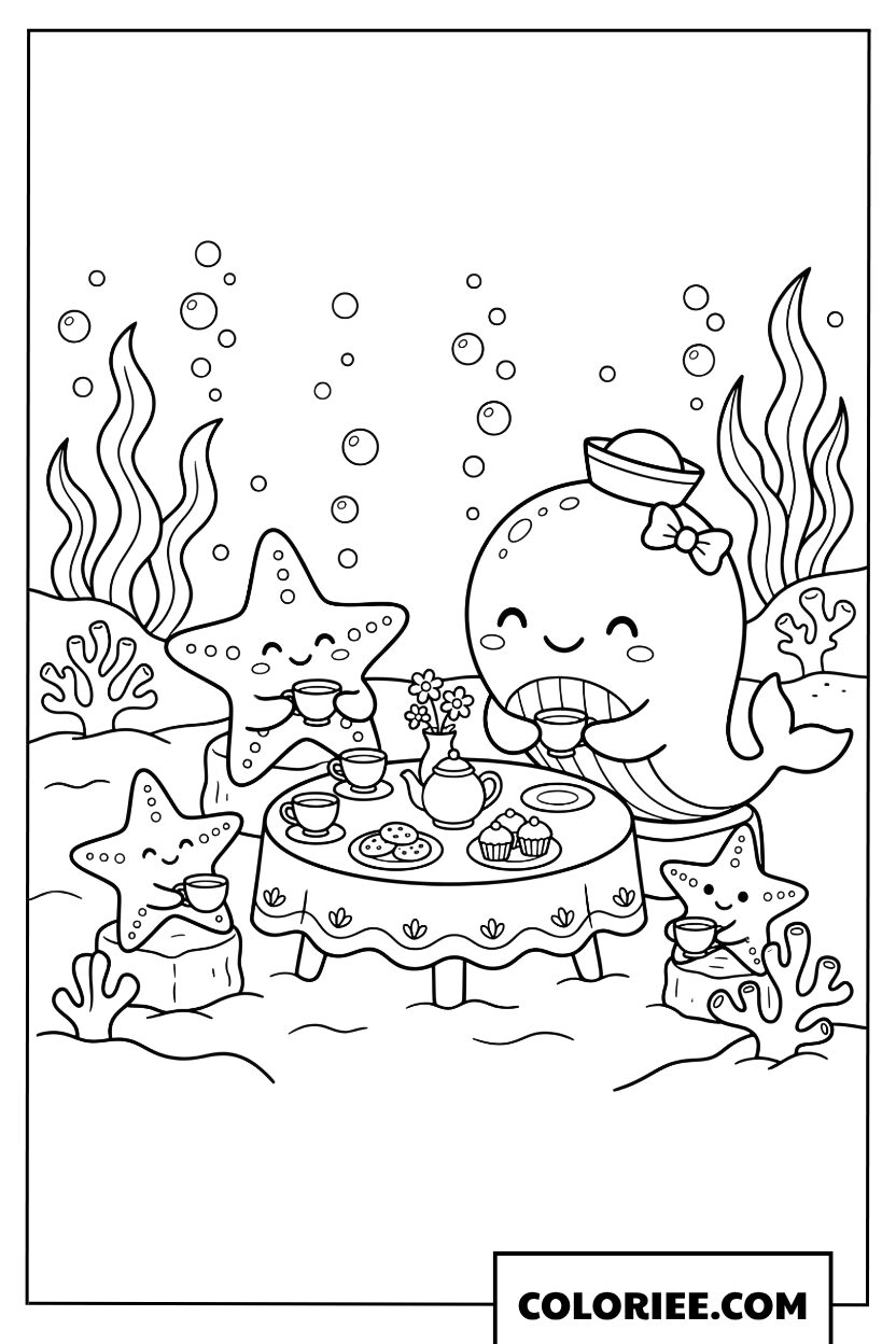 Dessin du goûter sous-marin magique avec la petite baleine ses amis