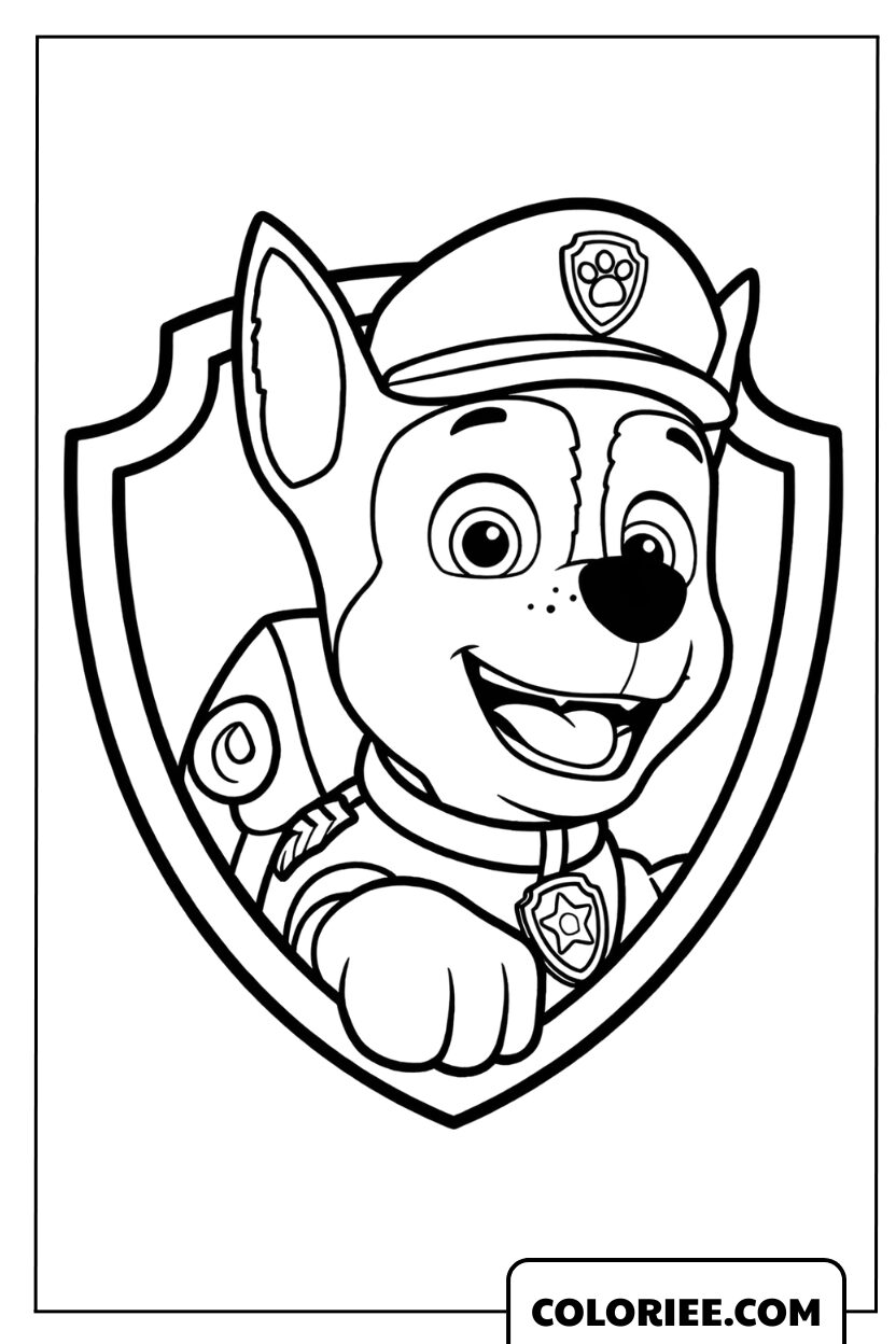 Dessin du portrait de Chase souriant à l'intérieur de son badge