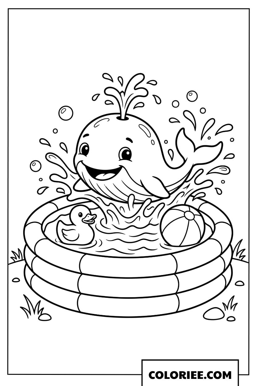 Dessin dun baleineau jouant dans une piscine gonflable