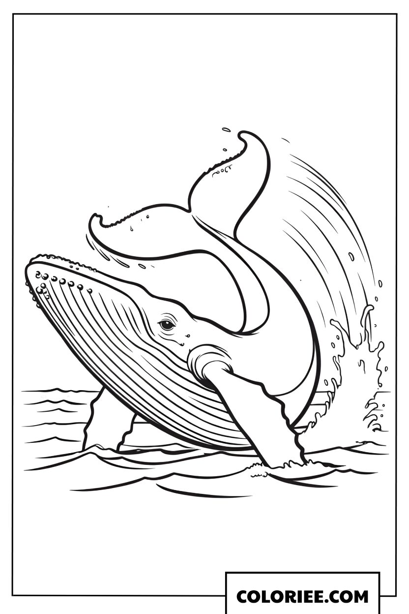 Dessin dune baleine a bosse geante frappant leau avec sa queue