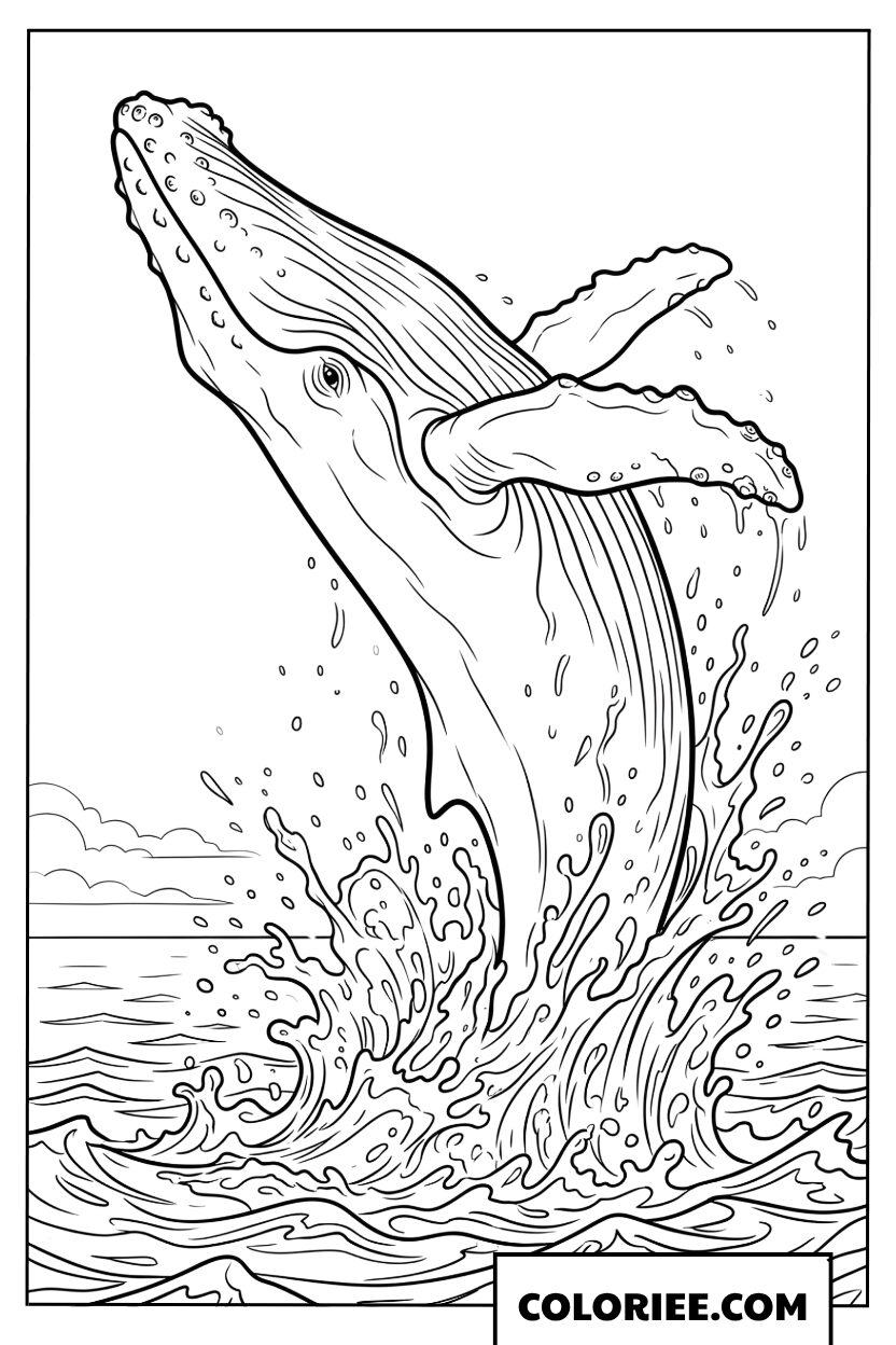 Dessin dune baleine a bosse sautant hors de leau