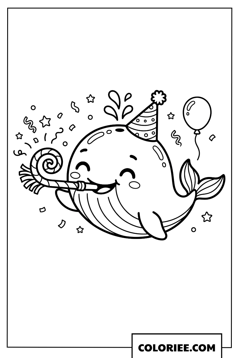 Dessin dune baleine joyeuse celebrant une fete
