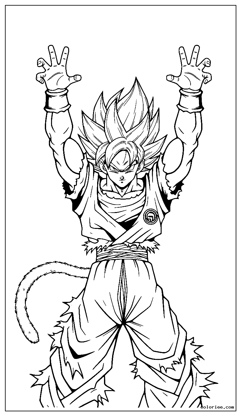 Goku Super Saiyan Blue performing Spirit Bomb technique with raised hands