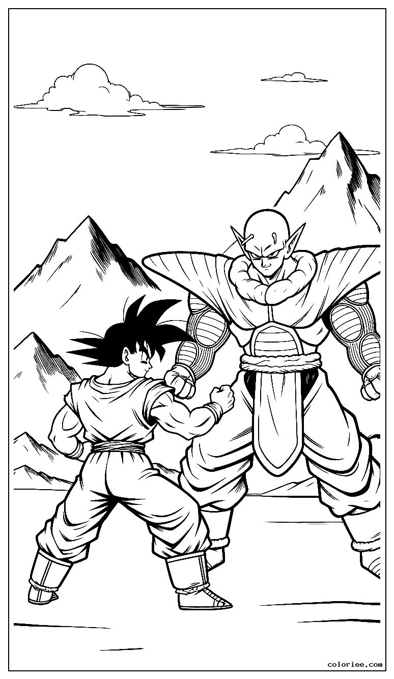 Goku and Piccolo having a friendly sparring match in the mountains