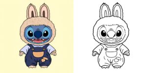 coloriage labubu stitch ft